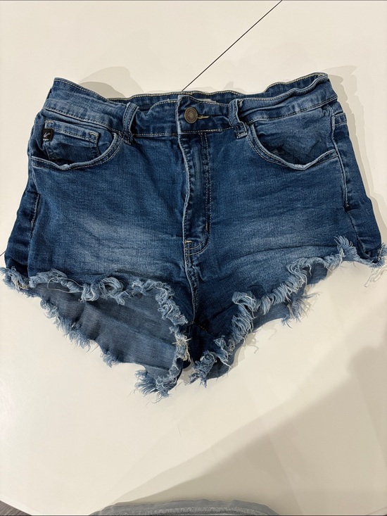 KanCan Pants - KanCan Dark Blue Frayed Hem Denim Shorts